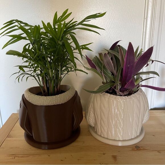 Cozy Duo: Cable Sweater & Aviator Jacket Planter Set - Perfect Grandma & Grandpa - Picture 5 of 14